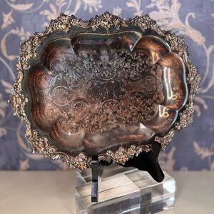 Vintage Estate Crown Silver Company Heavy Silver Plated Tray with Ornate Design